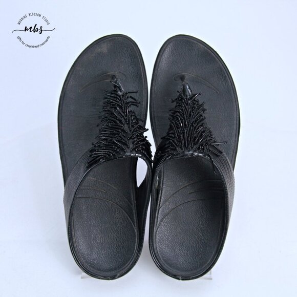 Fitflop Cha Cha Beaded Thong Sandals Black Women 10 - Picture 11 of 14